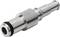 Srebrny adapter metalowy z czarnym pierścieniem gumowym, prawdopodobnie adapter pneumatyczny, o stopniowanej budowie.