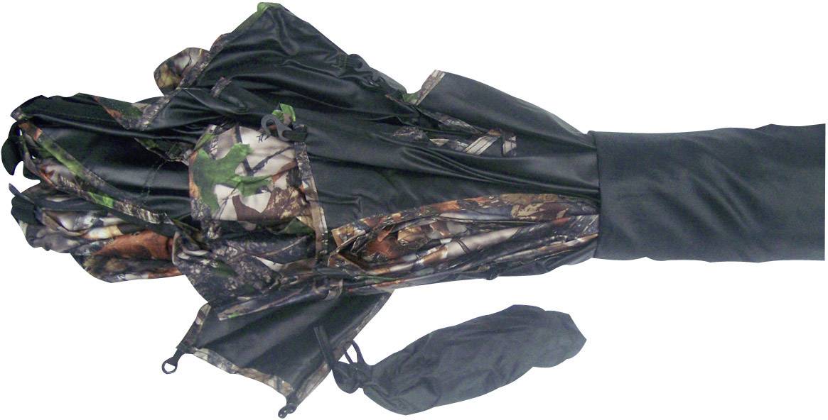 Złożony parasol w kamuflażowym wzorze z czarną osłoną obok.