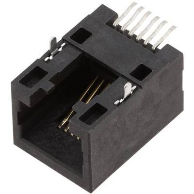 Przedstawiono czarny złącze sieciowe RJ45 z ośmioma stykami metalowymi.