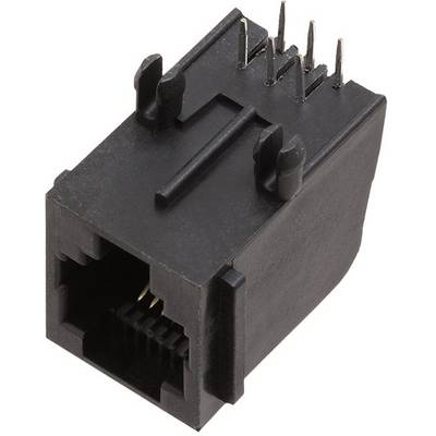 Gniazdo RJ45 z ośmioma metalowymi stykami, używane do połączeń sieciowych.