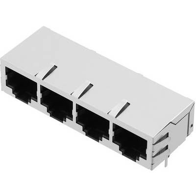 Czteropolowy modularny złącz RJ45 Ethernet, odpowiedni dla urządzeń sieciowych lub telekomunikacyjnych.