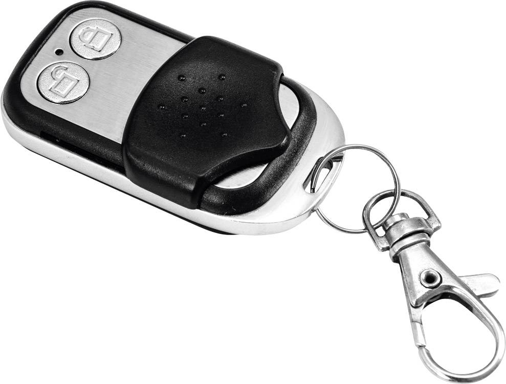 'Brelok z pilotem, dwoma przyciskami i karabińczykiem.'