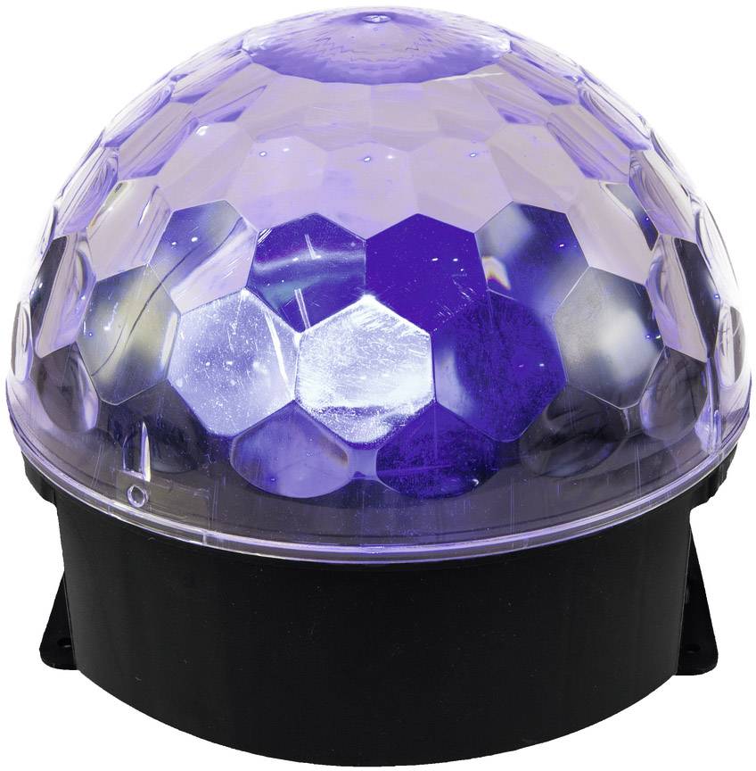 Kopułowe światło LED z fasetowaną powierzchnią, świecące na niebiesko.