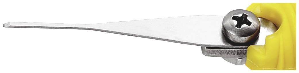 Żółte narzędzie z srebrnym czubkiem i śrubą krzyżakową, prawdopodobnie przyrząd służący do usuwania implantów stomatologicznych.