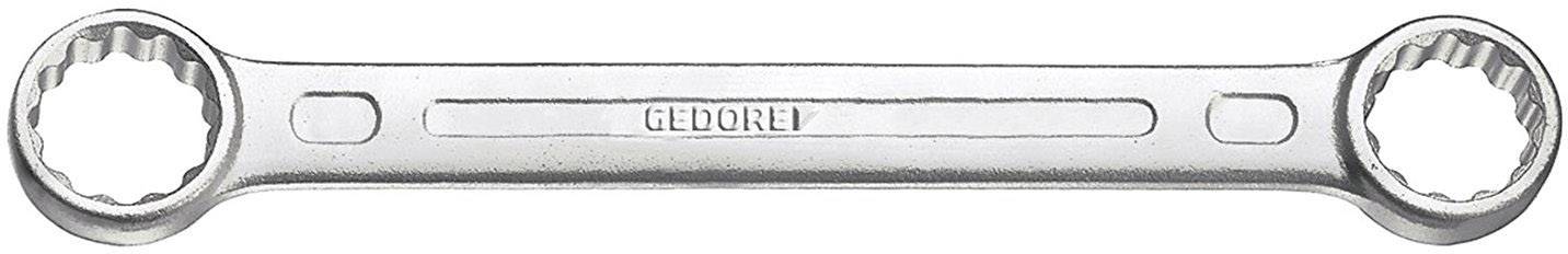 Dwustronny klucz oczkowy wykonany z metalu z napisem 'GEDORE' pośrodku, używany do odkręcania śrub.