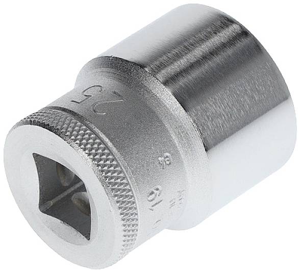 Klucz nasadowy metalowy z kwadratowym chwytem, błyszczący, rozmiar 25 mm. Idealny do dokręcania lub odkręcania nakrętek i śrub.