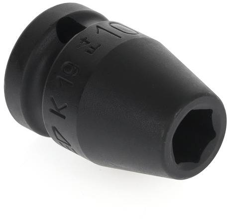 Czarny metalowy nasadowy klucz sześciokątny, przeznaczony do użytku z narzędziami o napędzie mechanicznym.