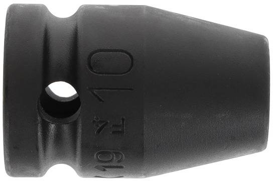 Czarny, stożkowaty element narzędziowy z otworem z boku i grawerunkiem '19-70'. Stosowany w zastosowaniach mechanicznych.