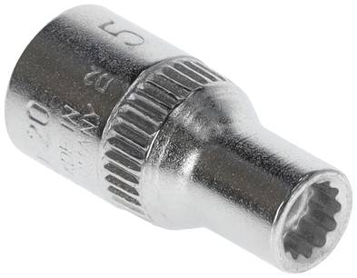 Klucz nasadowy metalowy z rowkowanym uchwytem i otworem dwunastokątnym, rozmiar '5'.