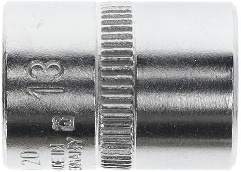 Nasadka chromowa z ząbkowanym pierścieniem, rozmiar 13 mm, wykonana ze stali nierdzewnej, przeznaczona do prac rzemieślniczych.