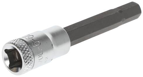 Srebrny adapter klucza nasadowego z sześciokątną główką i czarnym przedłużeniem.