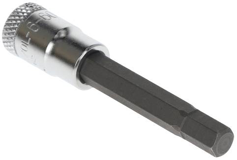 Klucz imbusowy o srebrnym trzpieniu i żebrowanej rękojeści. Posiada sześciokątną główkę przeznaczoną do wkrętów i nakrętek.