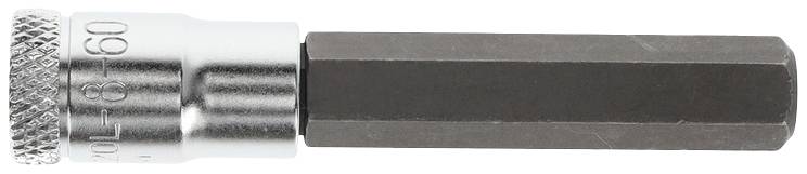 Sześciokątny wiertarz metalowy z srebrnym uchwytem i rowkowaną powierzchnią dla lepszego chwytu.