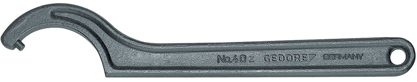 Klucz hakowy wykonany z metalu, oznaczony napisem 'No.40 GEDORE GERMANY', służący do odkręcania lub dokręcania połączeń śrubowych.