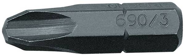 <br>  Gedore<br>  6541590<br>  690 3 S-010<br>  Bit krzyżakowy<br>  Końcówka wkrętaka: 1/4" (6,3 mm)<br>  Kształt końcówki: krzyżakowy Phillips<br>  PH 3<br>  25 mm<br>