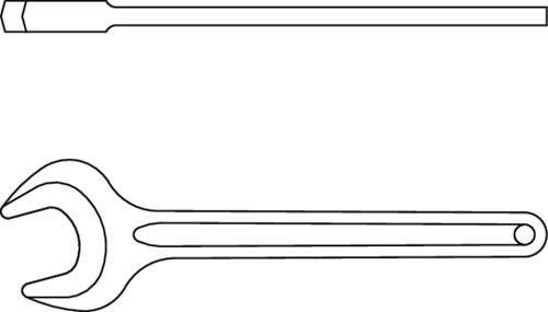 Ilustracja śrubokręta płaskiego i klucza otwartego, pokazanych obok siebie.