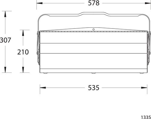 Widok z przodu urządzenia z wymiarami szerokości „578" i „535", wymiarami wysokości „307" i „210" oraz wskazaniem całkowitej wysokości „1335".