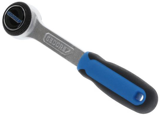 Klucz z grzechotką Gedore z uchwytem niebiesko-czarnym.