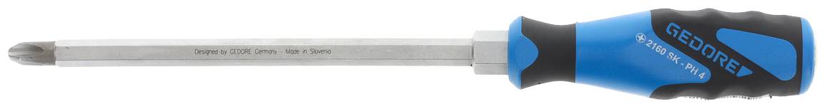 Wkrętak z uchwytem w kolorze niebiesko-czarnym, zakończony końcówką krzyżakową. Na rękojeści napis 'Tweaker 6 cal 1000V - Edycja Hartmann'.