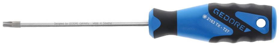 Niebieski wkrętak z czarnym uchwytem i końcówką Torx. Uchwyt wskazuje markę 'GEDORE'.