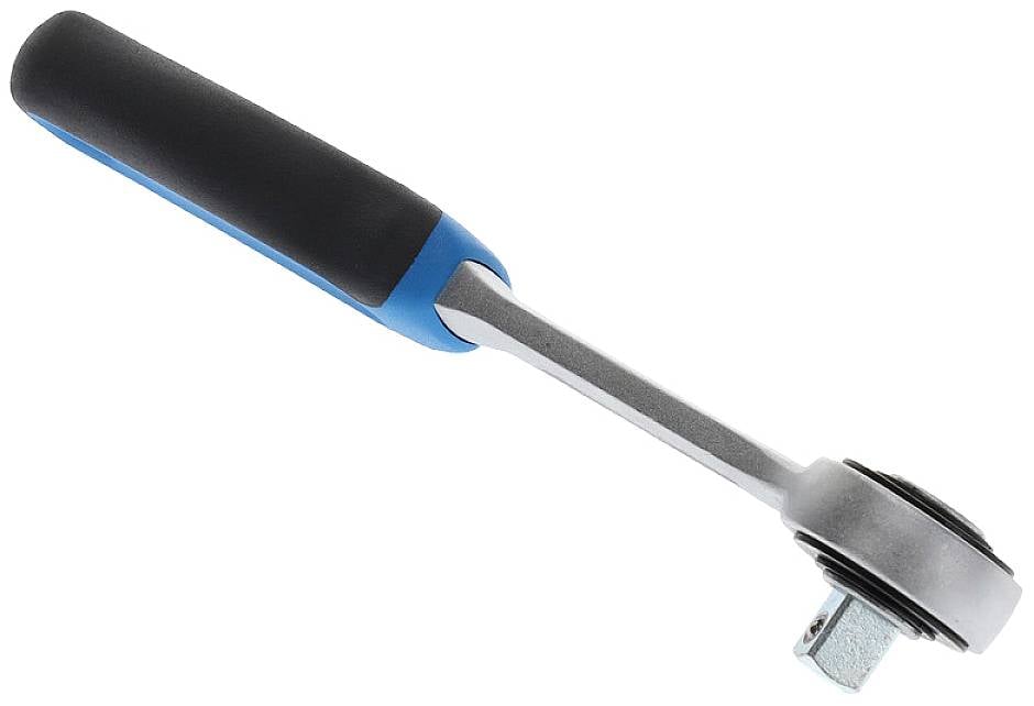 Klucz nasadowy z czarnym uchwytem i niebieskim akcentem.