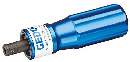 Niebieskie narzędzie warsztatowe z cylindrycznym uchwytem i końcówką, oznaczone napisem 'GEDORE'. Nadaje się do precyzyjnych prac technicznych.