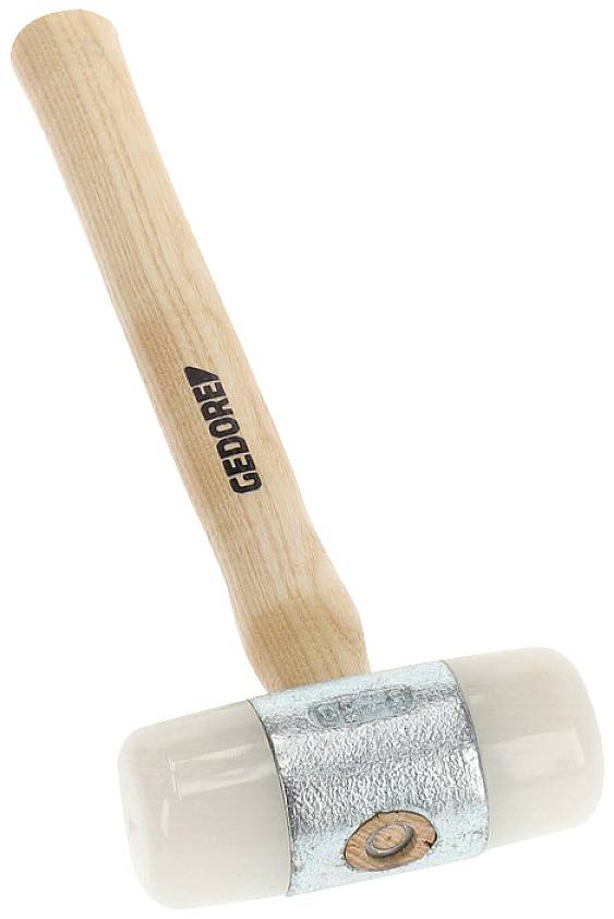 Młotek bezodrzutowy z gumową główką i metalowym uchwytem, z napisem "GEDORE" na rękojeści.