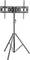 Czarny stojak o regulowanej wysokości, przeznaczony do podtrzymywania ekranu lub monitora, wolnostojący na trzech nogach.