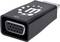 Czarny adapter z VGA na HDMI z srebrnymi złączami, na białym tle.