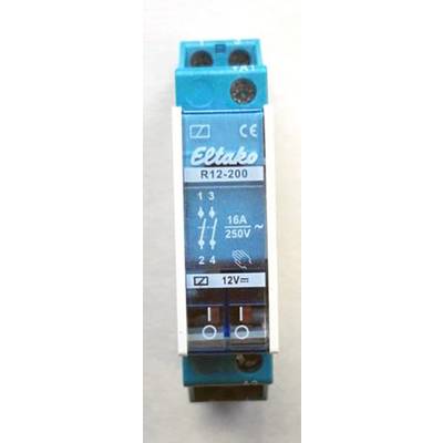 Przekaźnik Eltako R12-200, 16A, 250V, z napięciem cewki 12V, odpowiedni do obwodów elektrycznych.