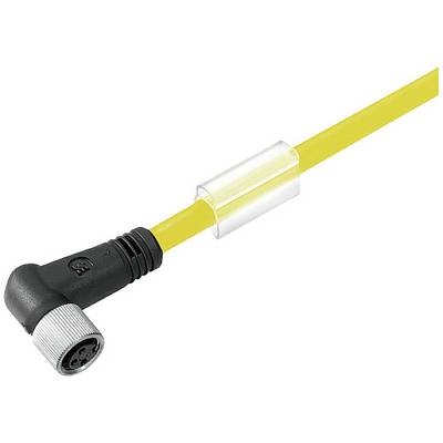 Żółty kabel kątowy z czarnym złączem i przezroczystą osłoną.