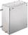 Prostokątna metalowa szafa sterownicza o błyszczącej powierzchni. Odpowiednia do zastosowań przemysłowych.