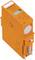 Pomarańczowy elektroniczny moduł firmy Weidmüller z oznaczeniem CE, przystosowany do pracy przy 280V/AC i 25A, w klasie ochronności IP20.