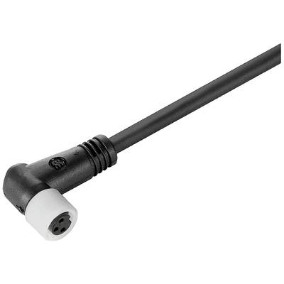 Czarny kabel w kształcie litery L z okrągłym, wielostykowym wtykiem, stosowany specjalnie w urządzeniach technicznych lub elektronicznych.