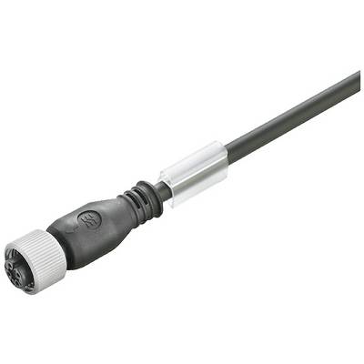 Czarny kabel z okrągłą wtyczką i szarą nakrętką przedstawia solidny element łączący dla urządzeń elektrycznych.