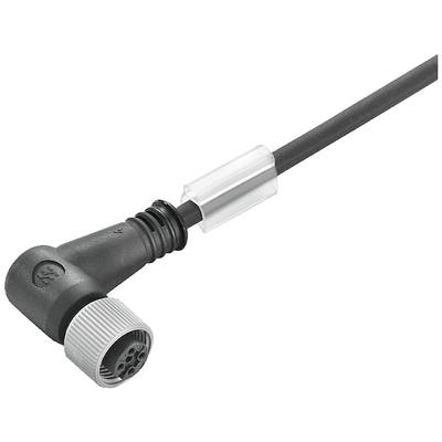Czarny kabel z wtyczką kątową i szarym złączem śrubowym, odpowiedni do podłączeń technicznych.