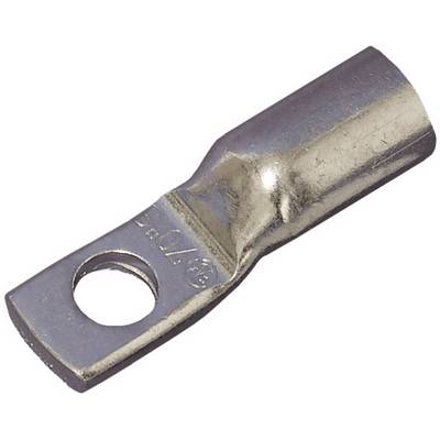 Złączka metalowa z cylindryczną przestrzenią wewnętrzną i płaską podstawą otworu do mocowania kabla.
