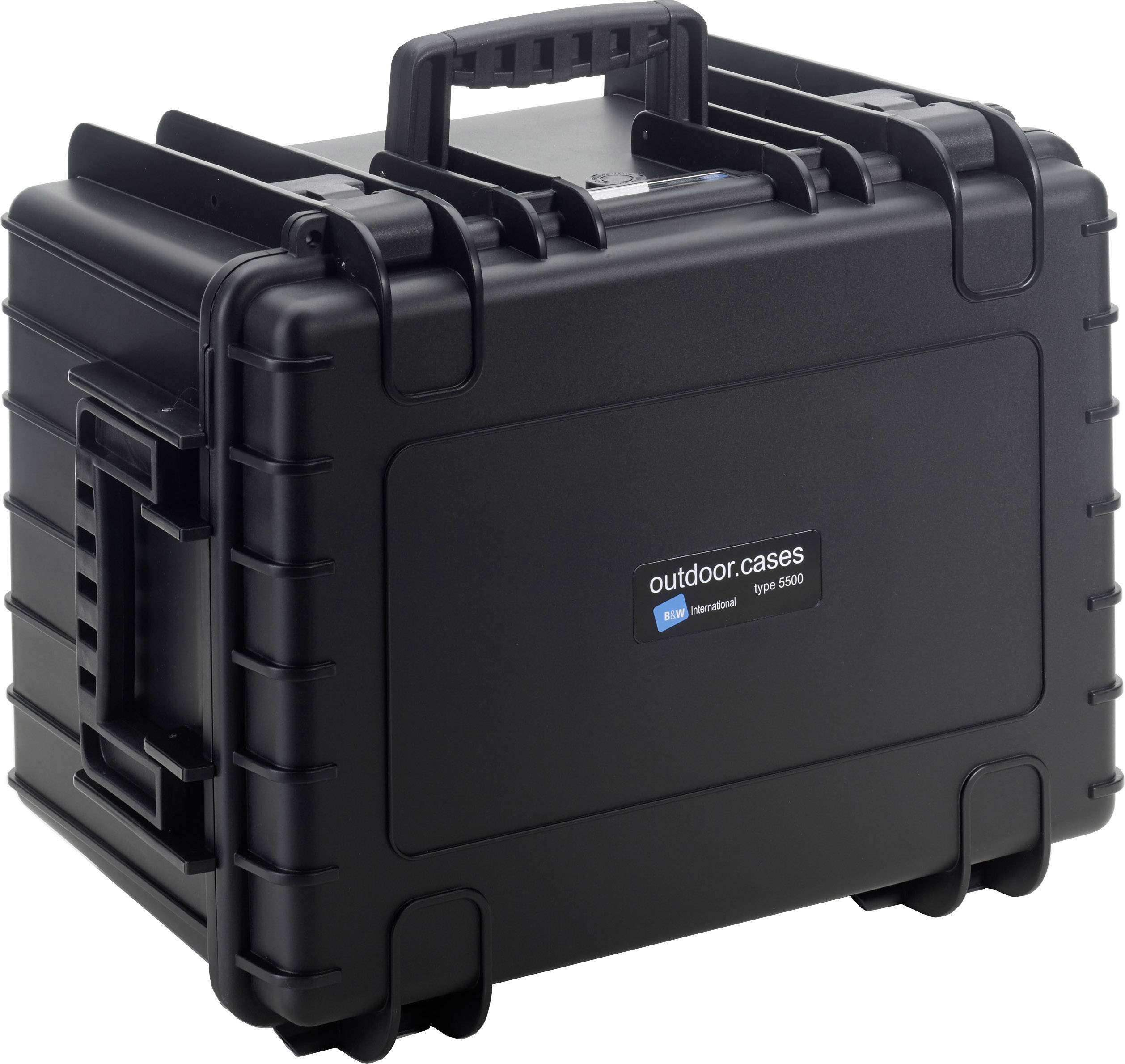 Czarny, wytrzymały kufer transportowy z uchwytem, idealny do użytku na zewnątrz.