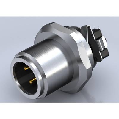 Cylindryczny wtyk metalowy z dwoma złotymi stykami i czarną obudową, przeznaczony do przemysłowych połączeń elektrycznych.