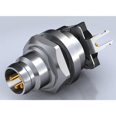 Srebrny, cylindryczny wtyk elektroniczny z wieloma złotymi stykami, który można zamontować w urządzeniu.