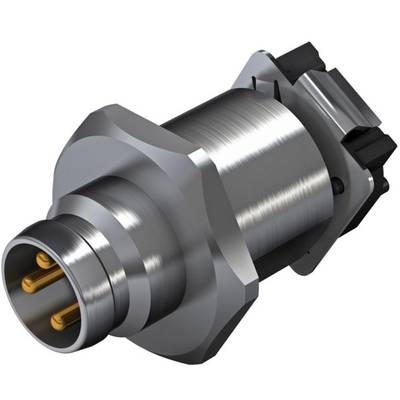 Srebrny, cylindryczny wtyk z wieloma złotymi stykami, stosowany w zastosowaniach elektronicznych.