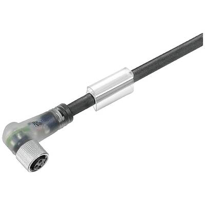 Czarny kabel z wtyczką kątową i przezroczystą izolacją, prezentujący szczegóły techniczne elementu połączeniowego.