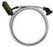 Szary, skręcony kabel z czarnym złączem na jednym końcu i zakrzywionym przyłączem na drugim końcu.