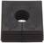 Kwadratowy, czarny element z tworzywa sztucznego z żebrowaną krawędzią i centralnym otworem.