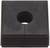 Czarna, kwadratowa komponenta z tworzywa sztucznego z otworem kołowym pośrodku i żebrowanym spodem, prawdopodobnie stanowiąca część urządzenia technicznego.
