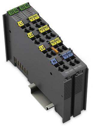 Elektryczne moduł przekaźnikowy z napisami 'L1', 'L2', 'L3', 'N' i numerowanymi zaciskami, przeznaczony do stosowania w szafach sterowniczych.