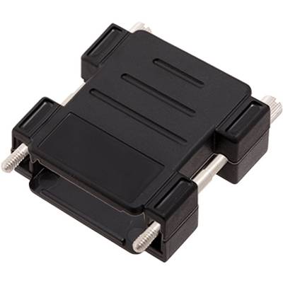 Czarny elektryczny adapter z metalowymi śrubami po bokach, używany do podłączania urządzeń elektrycznych.