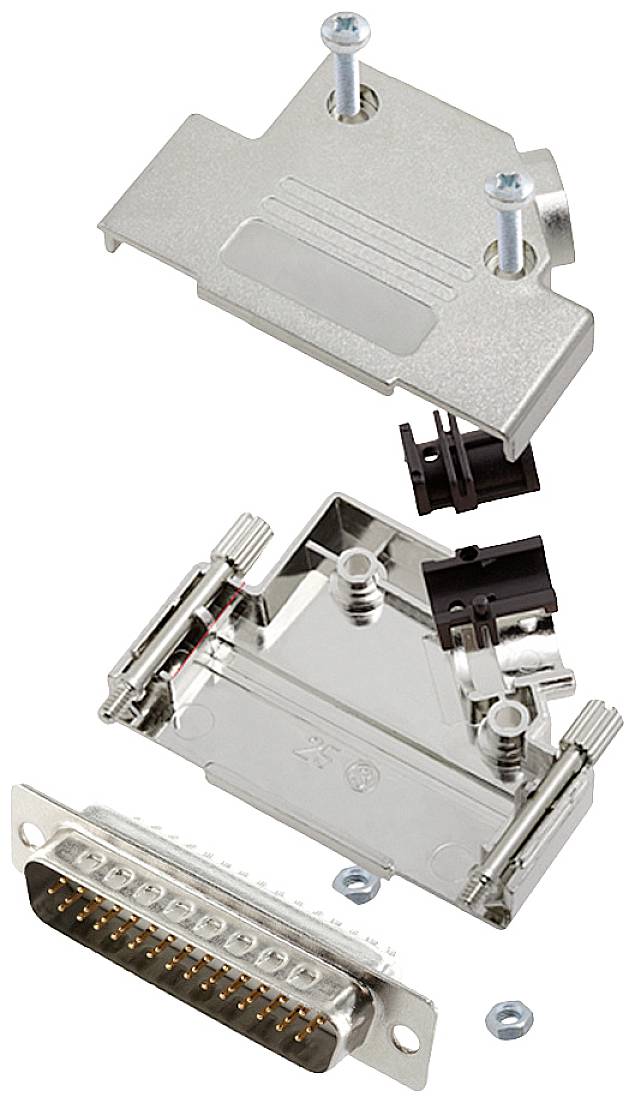 Комплект роз'ємів D-Sub чоловічого типу, енцитех 6355-8057-03, D45PK-M-25-HDP44-W-K, ряди: 3, контакти: 44, 45°, 1 шт.