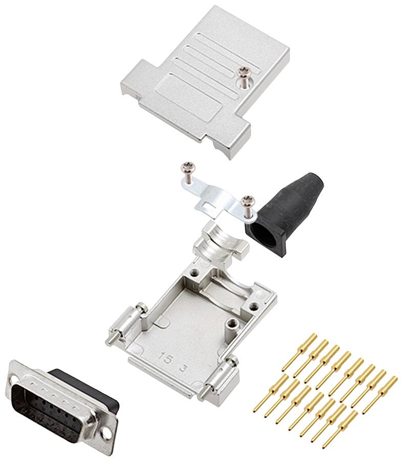 Комплект роз'ємів D-Sub чоловічого типу encitech 6355-0089-02 DTSL15-SJSRG-T-DBCP-K, ряди: 2, контакти: 15, 180°, 1 шт.