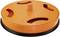 Okrągła, pomarańczowa pokrywa z uchwytem i trzema otworami w kształcie półksiężyca, osadzona w czarnym pierścieniu.